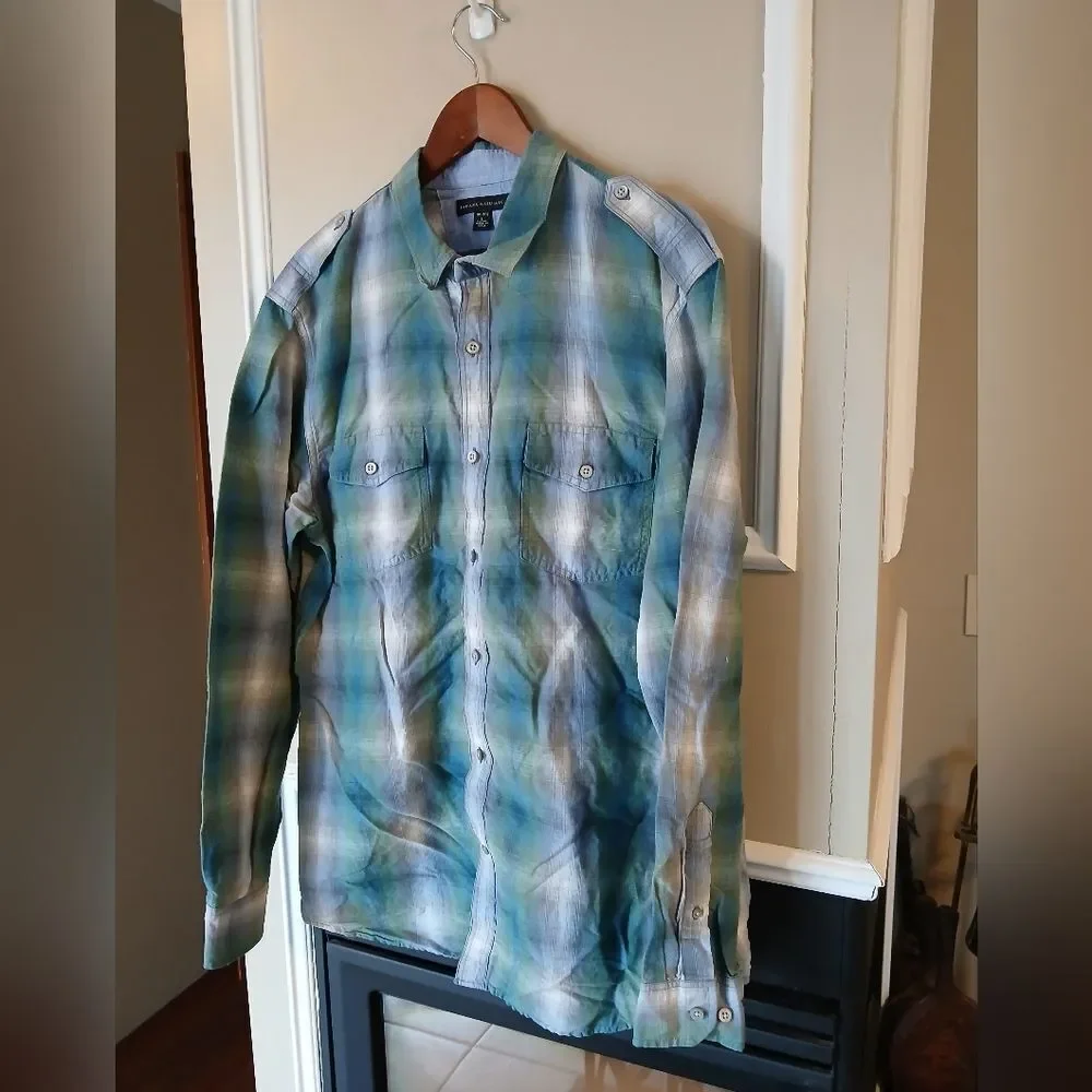 BANANA REPUBLIC Button Down Plaid Dress Shirt Men's Size Large